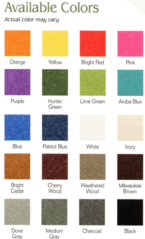 This is the color chart for our team color furniture selection.